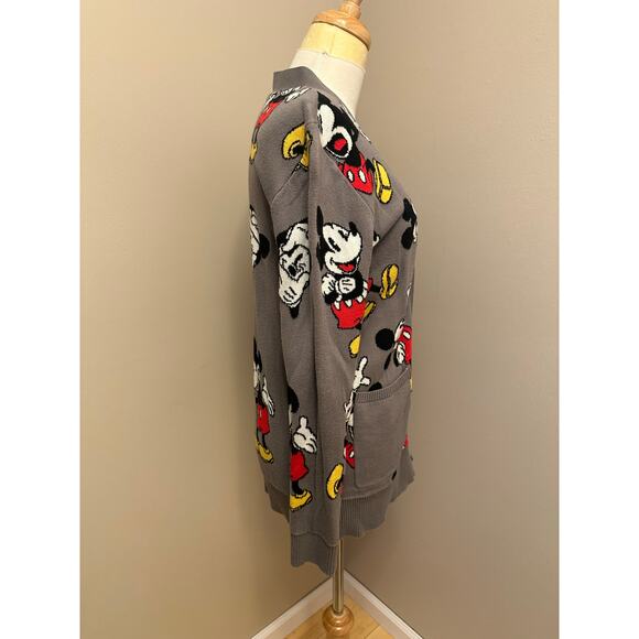 Disney Mickey Mouse Sweater Cardigan Gray Sz Small Oversized - Picture 3 of 6